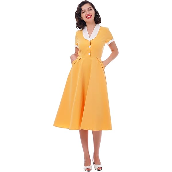 Women's 1950s Dress Retro Short Sleeve Polka Dot Vintage Bowtie