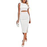 Pink Queen Women's Dresses Crew Neck Sleeveless Cutout Side Slit Bodycon Midi Party Dress