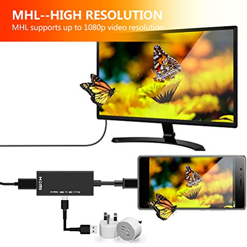 MHL Micro USB to HDMI Cable Adapter, MHL to HDMI 1080P Video Graphic Converter, Cable Adapter with Video Audio Output for Android Smart Phones & Tablets with MHL Function (Black)