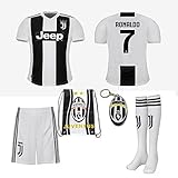 Juventus Serie A 2018 19 Ronaldo Dybala Replica Jersey Kid Kit : Shirt, Short, Socks, Soccer Bag and PVC Key