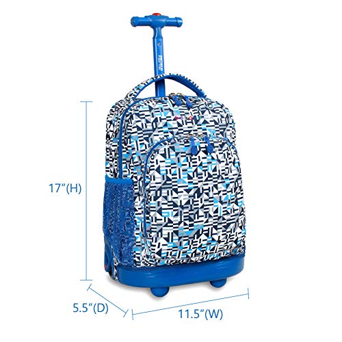 J World New York Sunny Rolling Backpack for Kids and Adults, Geo Blue