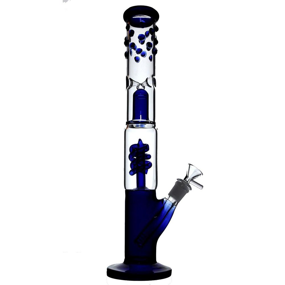 RORA Bong 16" Tall Glass Bong with Coil Percolator, Splash Guard, 14mm Downstem (Blue)