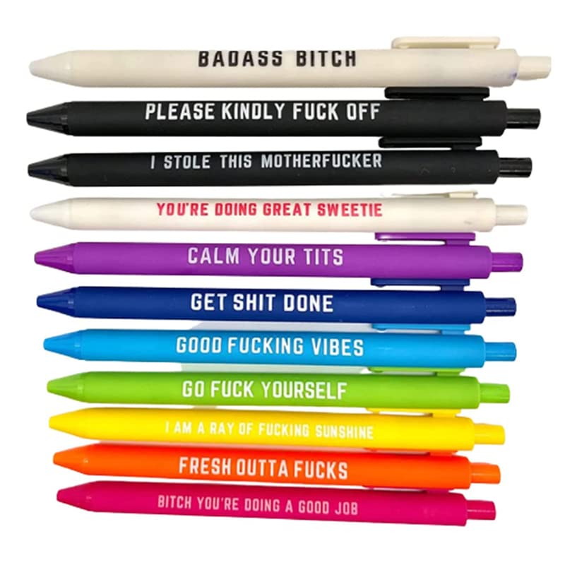 Shinekoo 11pcs Swear Word Daily Pen Set Funny Ballpoint Pens Weekday Vibes Glitter Novelty Pen Dirty Cuss Word Pens for Each Day of The Week Funny Office Gift