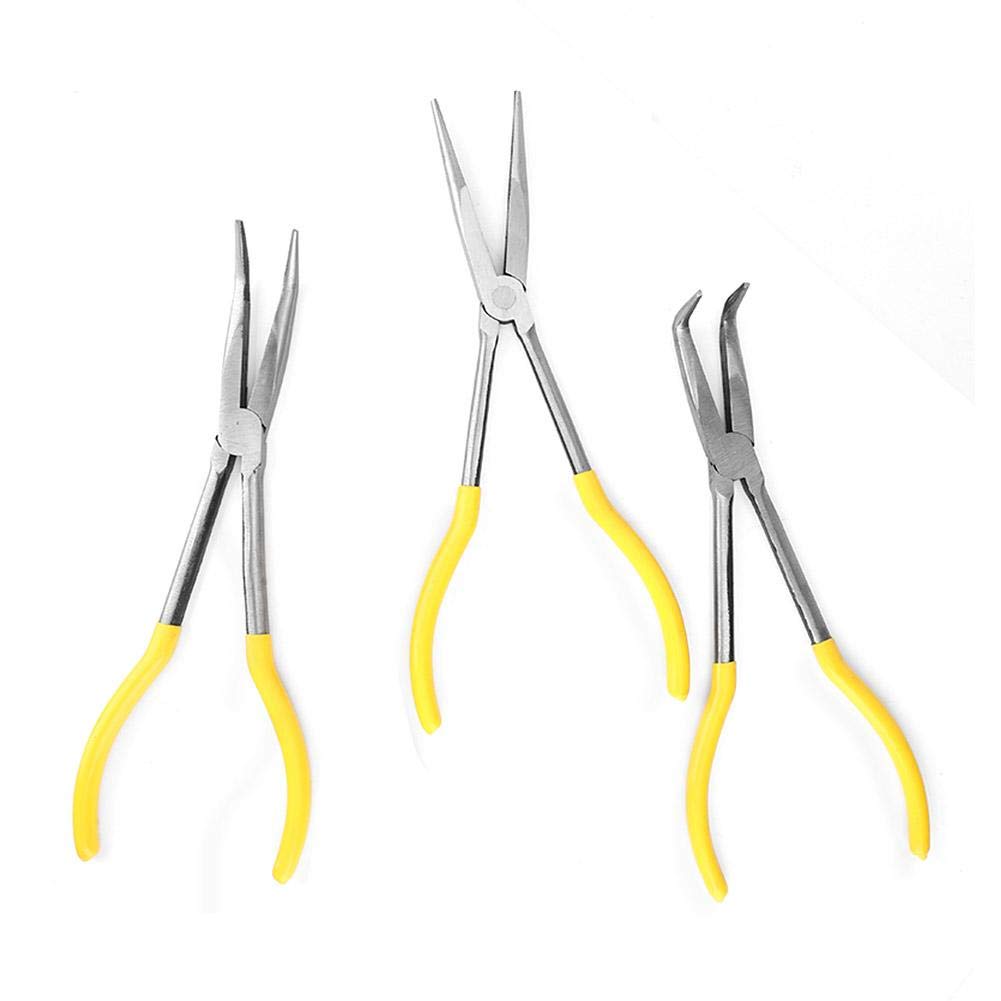 3 Pcs 11in Needle Nose Pliers Kit High Carbon Steel 45掳 90掳 Bending Tip Straight Tip Long Nose Pliers for Electricians Hand Tools Set Professional Mechanical Pliers - Image 4