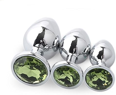 J7UY2 3pcs/size Stainless Steel Smooth Diamonds Round Shape A-N-A-L B-U--TT P-L-U-G Massager Toys for Beginner - Grass Green