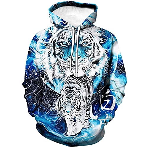 GLUDEAR Men's 3D Printed Wolf Hoodie - Full Zip Sweatshirt, Oversized Fit, Realistic Graphic, XS-5XL, Fire Tiger Design - View #4
