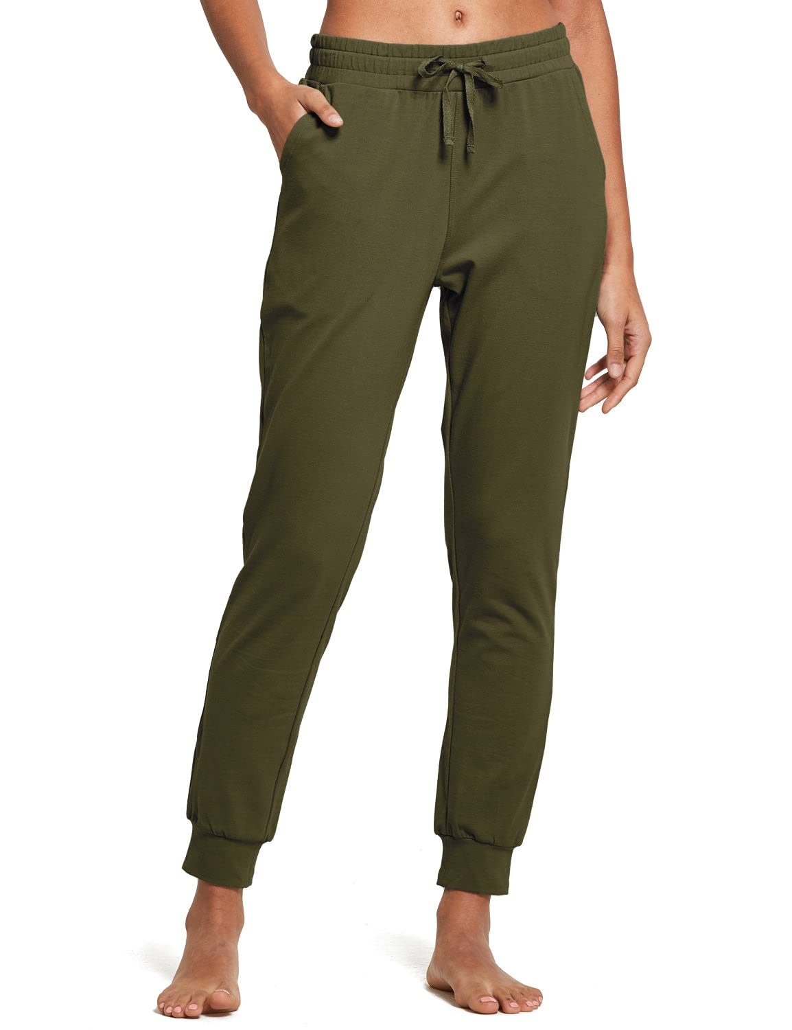 Photo 1 of baleaf Womens Sweatpants Cotton Joggers with Pockets Lounge Sweat Pants Tapered Casual Running Workout Yoga Olive Green S grey--------------------------