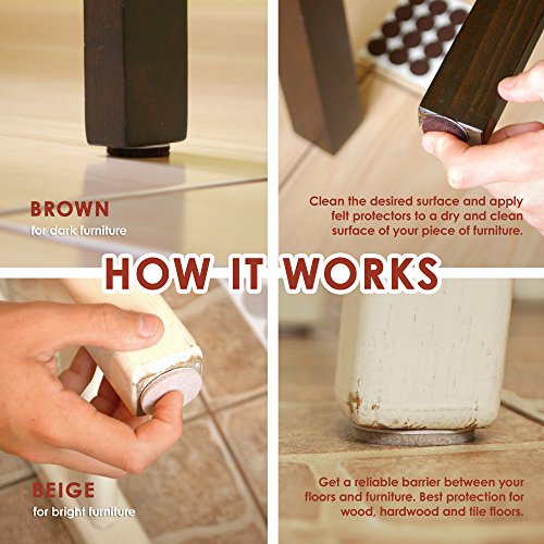 Seddox PREMIUM Felt Furniture Pads TWO COLORS SET (BROWN + BEIGE) - 152 Pieces Including BONUS Rubber Bumper Pads - Extra Adhesive Chair Leg Hardwood Floor Protectors for Wood and Laminate Flooring