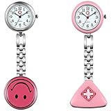 Lancardo 2 Pcs Cute Smile Face Hygienic Protection Pendant Pocket Quartz Nurse Watch (Pink)