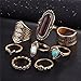 Creazy 8PCS Vintage Women's Boho Crystal Flower Knuckle Ring Tibetan Turkish (Gold)