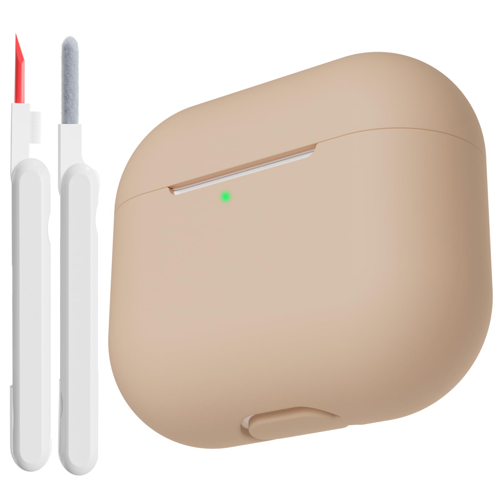 KOKOKA Case Cover Compatible for AirPods 3rd Generation 2021 with Cleaner Kit, Soft Silicone Full Body Shock Absorbing Protective Case for Airpods 3 with Cleaning Pen, Front LED Visible, Milk Tea