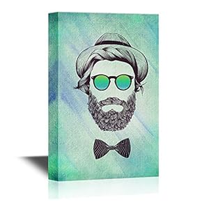 Beard Art Canvas Wall Art - Man with Beard and Hat Fashion Concept - Gallery Wrap Modern Home Art | Ready to Hang - 12x18 inches