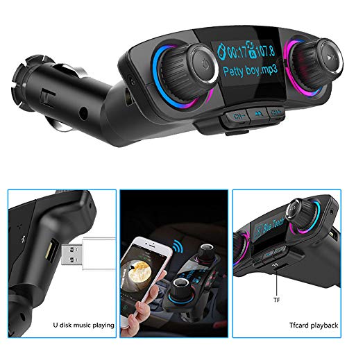 FM Transmitter,Bluetooth Car FM Audio Adapter with Hand Free Call Transmitte,mp3 player Kit Dual USB Modulator Charger for mobile phone, tablet other electronic products Smart charge 1.3 Display-BT0