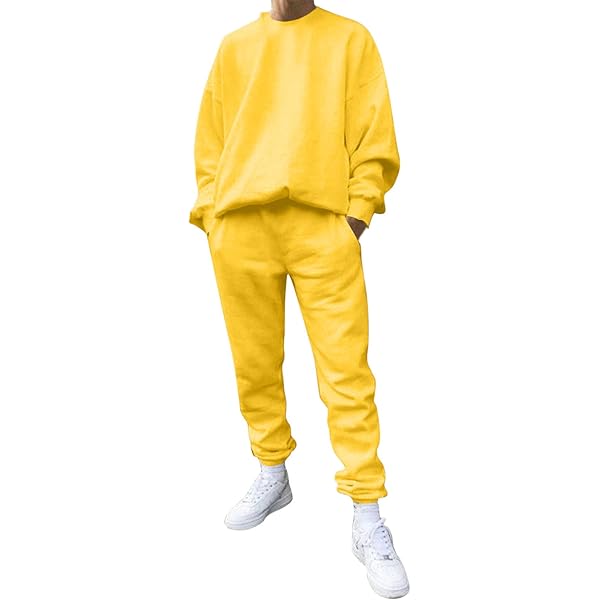 Men Sweat Suit 2 Piece Outfit Casual Solid Crewneck