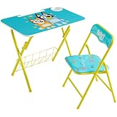Bluey 2 Piece Table and Chair Set, Folding Kids Desk with Storage Basket, Childrens Activity Table for Drawing, Learning, Crafts, Playroom Furniture, Ages 3+