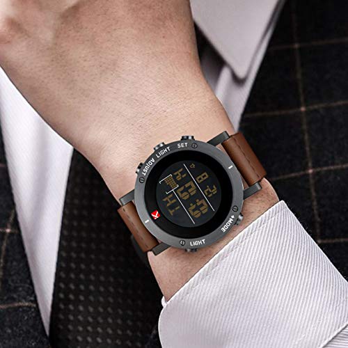 Mens Watches Man Digital Military Waterproof Sports Chronograph Watch Multifunction LED Day Date Calender Alarm Fashion Cool Casual Designer Leather Wrist Watches for Men Boys Teenagers