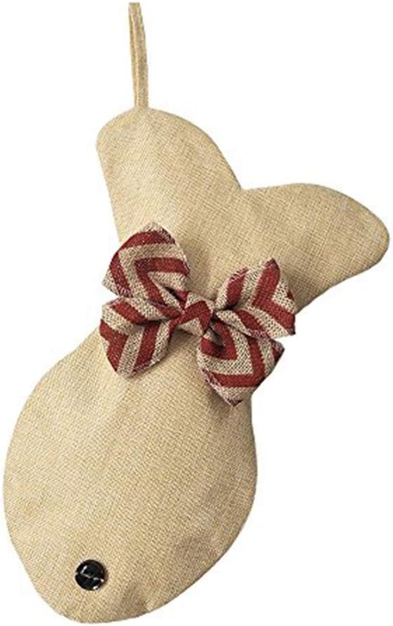 Stockings & Holders - Beyond Your Thoughts New Fish Burlap Christmas Stockings for Cats Holidays Family Decoration Jute Natural Linen-16 inches x 8 inches 1# Red Bowknot