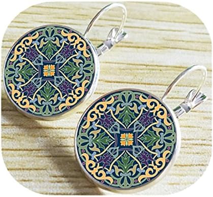 mandala lotus earings yoga glass earrings for women charm art picture om symbol Buddhism Zen earring