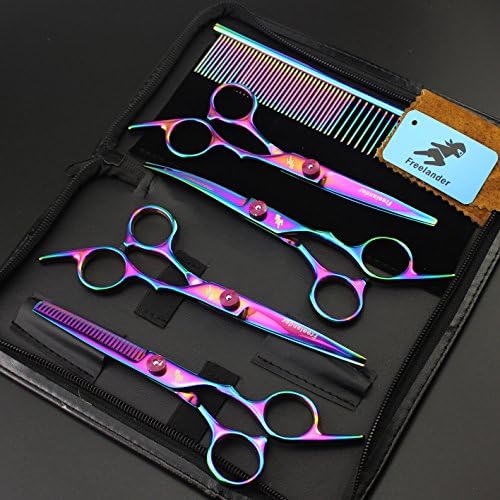 6 inch 5pcs/set Pet Scissors Dog Grooming Scissors Set Straight/Curved/Thinning Shears/comb Sharp Edge Animals Hair Cutting Tools Kit (rainbow)
