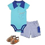 Hudson Baby Bodysuit, Cargo Shorts and Shoes Set, Anchor, 9-12 Months