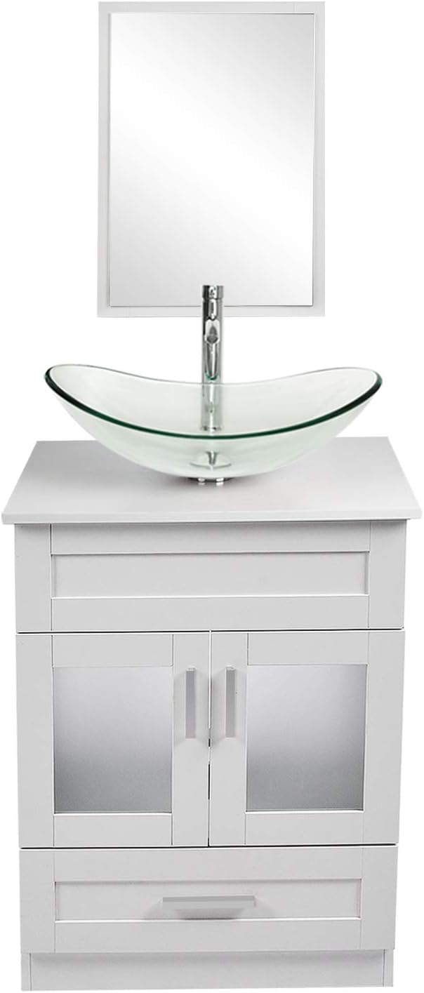 Modern Vessel And Clear Sink Tops Combol 24 Inch Bathroom Cabinet With 15 Gpm Water Save Faucet Solid Brass Pop Up Drain And Mirror Amazoncom