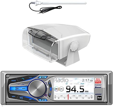 Dual Mechless AM/FM, MP3 Bluetooth Receiver USB, iPod/iPhone Control W/ Dual Marine Universal Gimbal Stereo Receiver Waterproof Housing &amp; Enrock Rubber Mast Marine Boat Yacht AM/FM Radio Antenna-White