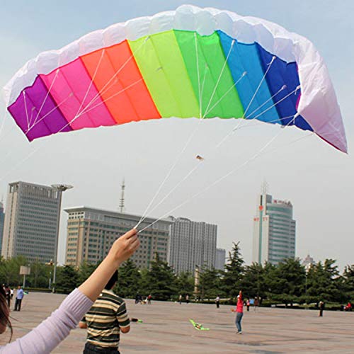 Cumtur Beach Kite,1.4m Rainbow Dual Line Kitesurfing Stunt Parachute Soft Parafoil Surfing Kite Sport Kite Outdoor Activity Beach Flying Kite