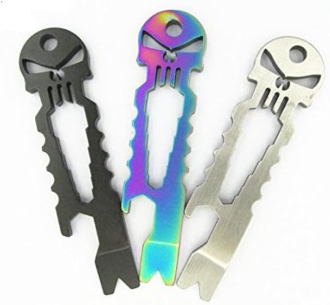 1pcs Outdoor Metal Skull EDC Survival Pocket Key Ring Chain Pendant Opener Cool Tool (black)