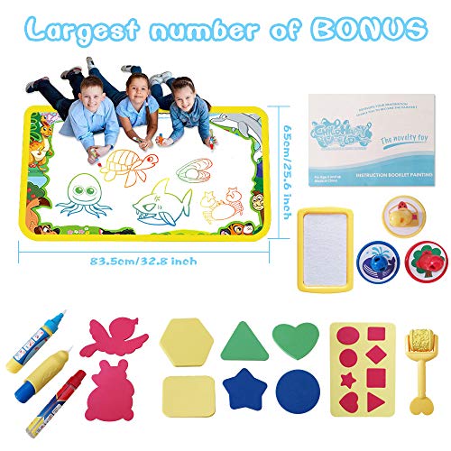 SHAWE Aqua Magic Mat , Drawing Water Doodle Mat ,Kids Painting Writing Doodle Board Toy , Color Doodle Drawing Mat Bring Magic Pens Educational Toys for Age 2+ Year Old Girls Boys Age Toddler Gift - Thumbnail 4