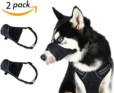 SCENEREAL Dog Muzzle for Small Medium Dogs Set of 2 Adjustable Soft Breathable Nylon Safety Muzzles for Dogs Anti Biting Barking, Black