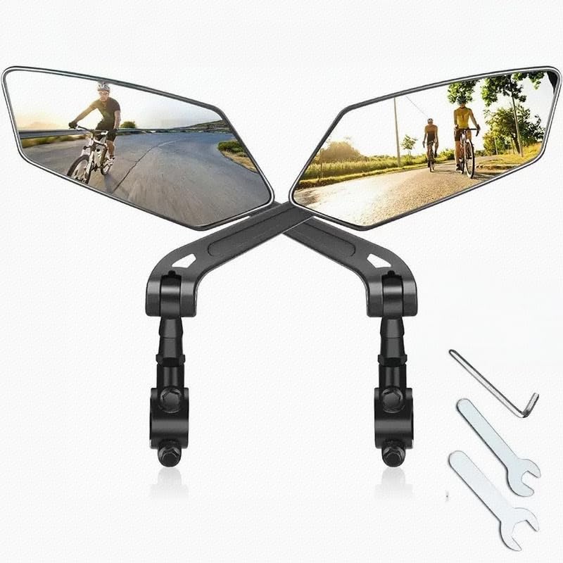 Photo 1 of 1 Pair Bike Mirror, Bike Mirrors Handlebar Mount View, Adjuatable Wide Angle RearView Mirror, 360° Adjustable Bicycle Rear View Mirror Accessories for Ebike Mountain Road Bike (Black)