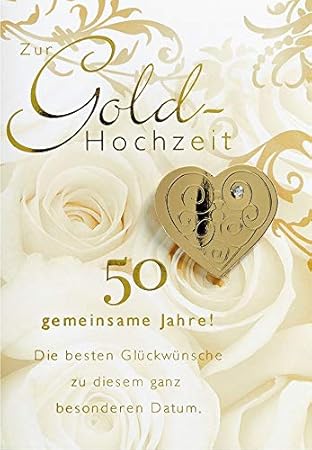Karte zur Goldhochzeit Lifestyle - Rosen, Kristallsticker - 11,6 x 16,6