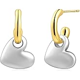 Gold and Silver Earrings Heart Hoop Earrings for Women Two Tone Mixed Metal Half Open Hoop Dangle Earrings Chunky Heart Shaped Love jewelry