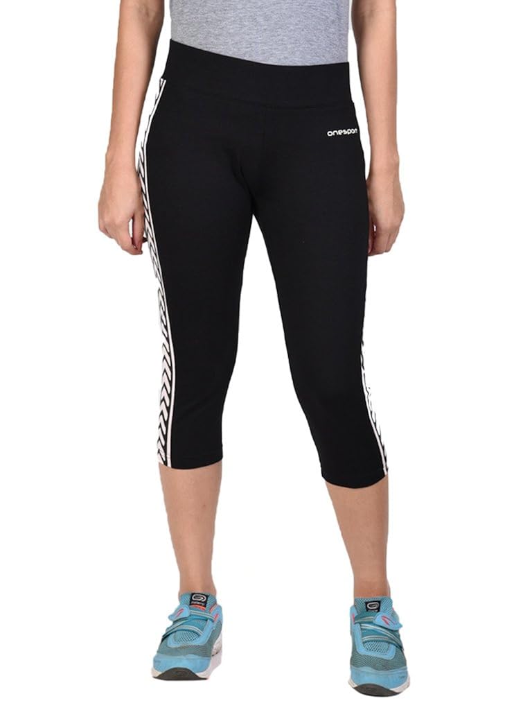 onesport women's cotton spandex jersey black three forths(onsp16bl-p)