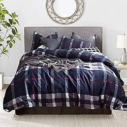 Luxlovery Navy Plaid Comforter Set Queen Navy Blue