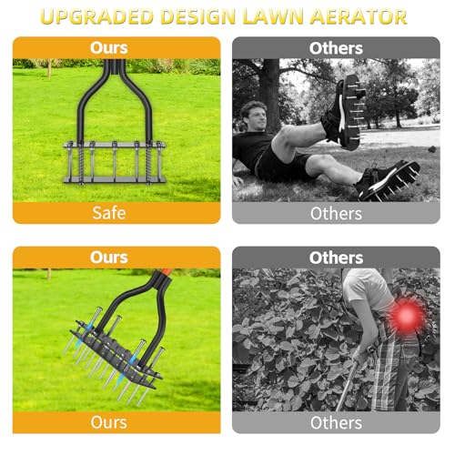 KXGBARN Lawn Aerator Tool with Dual-Layer Self-Cleaning Spikes, 15 Spike Heavy Duty Manual Lawn Aerator for Compact Soil, Anti-Clog Grass Aerator for Yard, Garden & Lawn Care