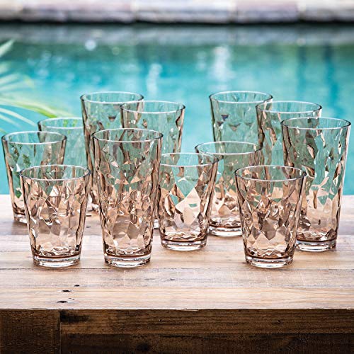 Highball And DOF Tumbler Set 12 Pack Mosaic Smoke BPA Free Shatterproof Double Old Fashioned Tumblers