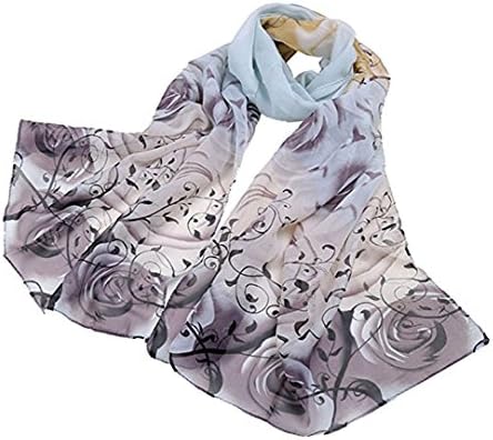 MUZOOE Chinoiserie Silk Chiffon Voile Printing Scarves Scarf (Pat2-Grey Beige)