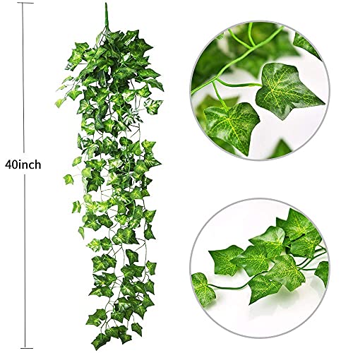 WARMIE Artificial Hanging Plants Fake Ivy Garland Artificial Plant Vines Fake Leaves 40 Inch Artificial Plants Indoor/Outside Garden Wedding Party Vines for Bedroom Plant 2 PCS(Ivy Leaves)