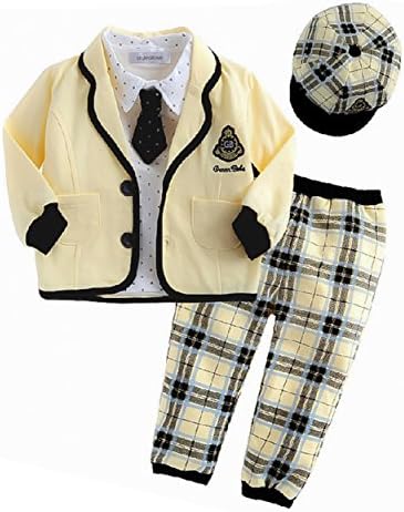 StylesILove Infant Toddler Baby Boy Yellow Jacket, Shirt, Pants, Tie and Hat 5-pc Set (80/12-18 Months)
