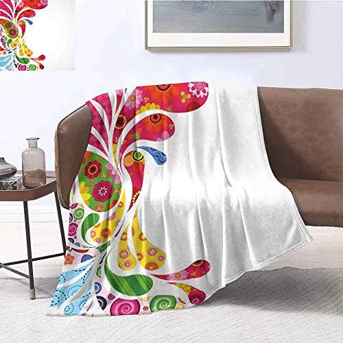 Luoiaax Colorful Comfortable Large Blanket Paisley Leaves with Floral Elements Inside Carnival Inspired Retro Design Print Microfiber Blanket Bed Sofa or Travel W55 x L55 Inch Multicolor