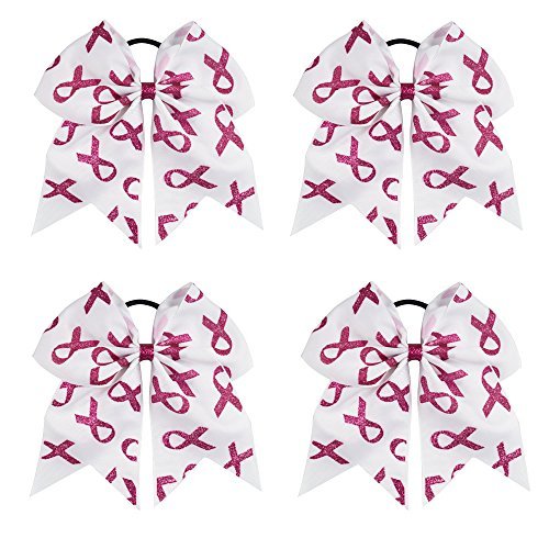 CN 7 Inch Breast Cancer Awareness Cheer Bow Large Hair Bow With Ponytail Holder Hair Band For Breast Cancer Month