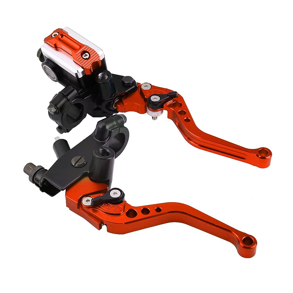 1 Pair Motorcycle Brake and Clutch Levers Universal Brake Clutch Master Cylinder Reservoir Levers 7/8"(22mm) (Orange)motorcycle levers rc 125 parts