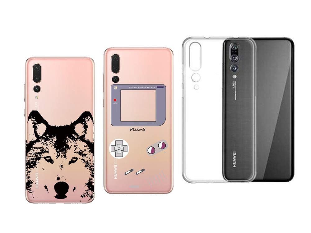 Novago Compatible with Huawei P20 Pro Transparent and Resistant Shockproof Soft Case Print (3 Covers, Multi-Coloured)