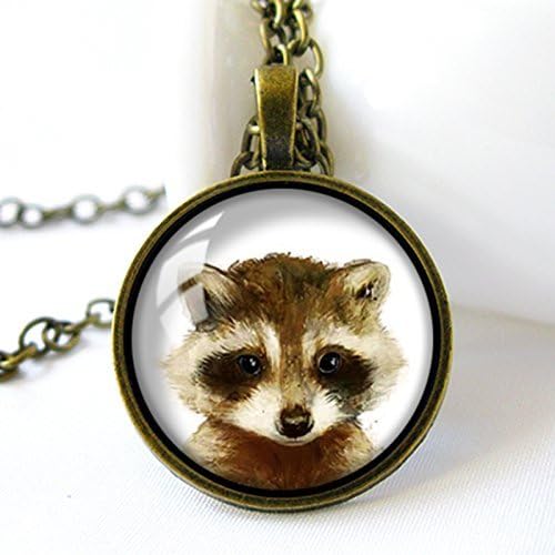 Retro Handmade Glass Dome Necklace,Baby Raccoon Necklace