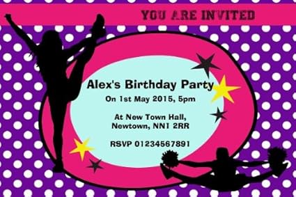 10 Inviti Per Festa Di Compleanno Personalizzabili Viola Con Cheerleader Lingua Inglese Amazon It Cancelleria E Prodotti Per Ufficio