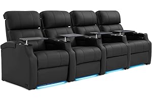 Weilianda Home Theater Seating, Top Grain Leather Sectional Seats Recliner Chair, Zero Gravity Reclining Sofa with Power Headrest 7 Colors Ambient Lighting USB C Charge Row of 4