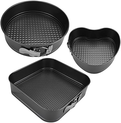 3Pcs Springform Pans, WarmHut set of 3 Nonstick Baking Pans 7"/8.5"/9" Leakproof Cheesecake Bread Pie Bakeware Pan, Heart Round Square Shape