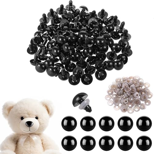 Giantree 100pcs 15mm Upgraded Safety Eyes for Crocheting, 15mm Black Plastic Safety Eyes Crafts Safety Eyes with Washers for Amigurumi Crochet Bears Stuffed Animals Doll Making