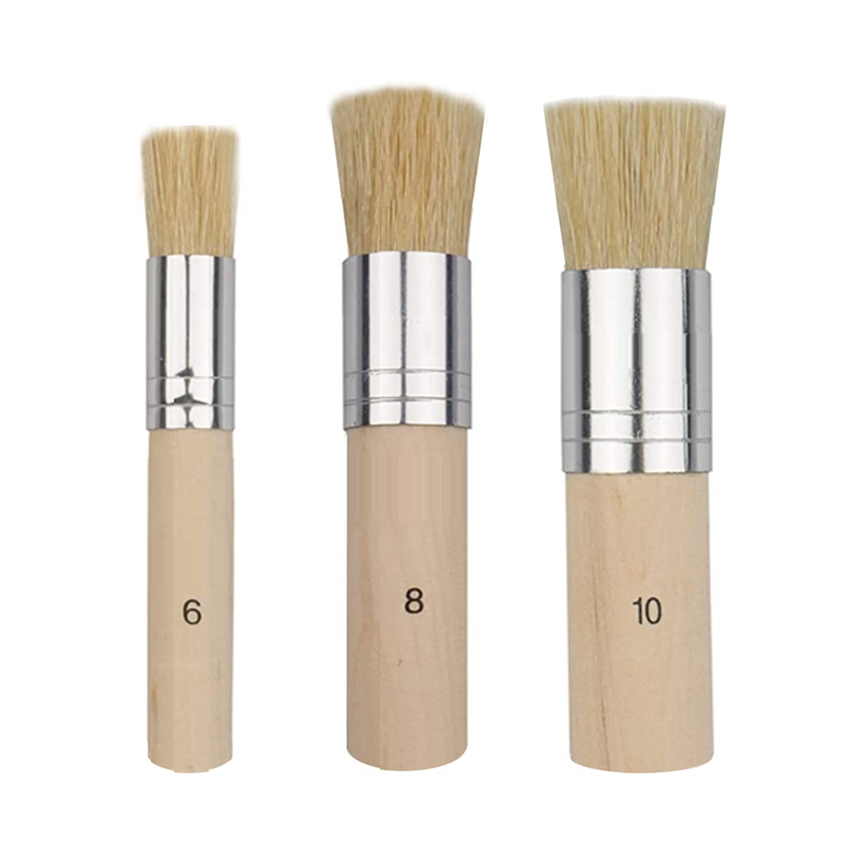 XNJIHWA 3Pcs Stencilling Brush Set Wooden Round Painting Bristle Brushes for Oil, Watercolor Painting Stencil Project Home Decor Waxing (13.5/17/22 mm) - Brown, Silver